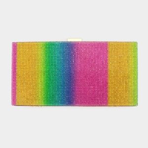 MultiColored Rainbow Patterned Crossbody Bling Rectangle Clutch Purse Pink Blue